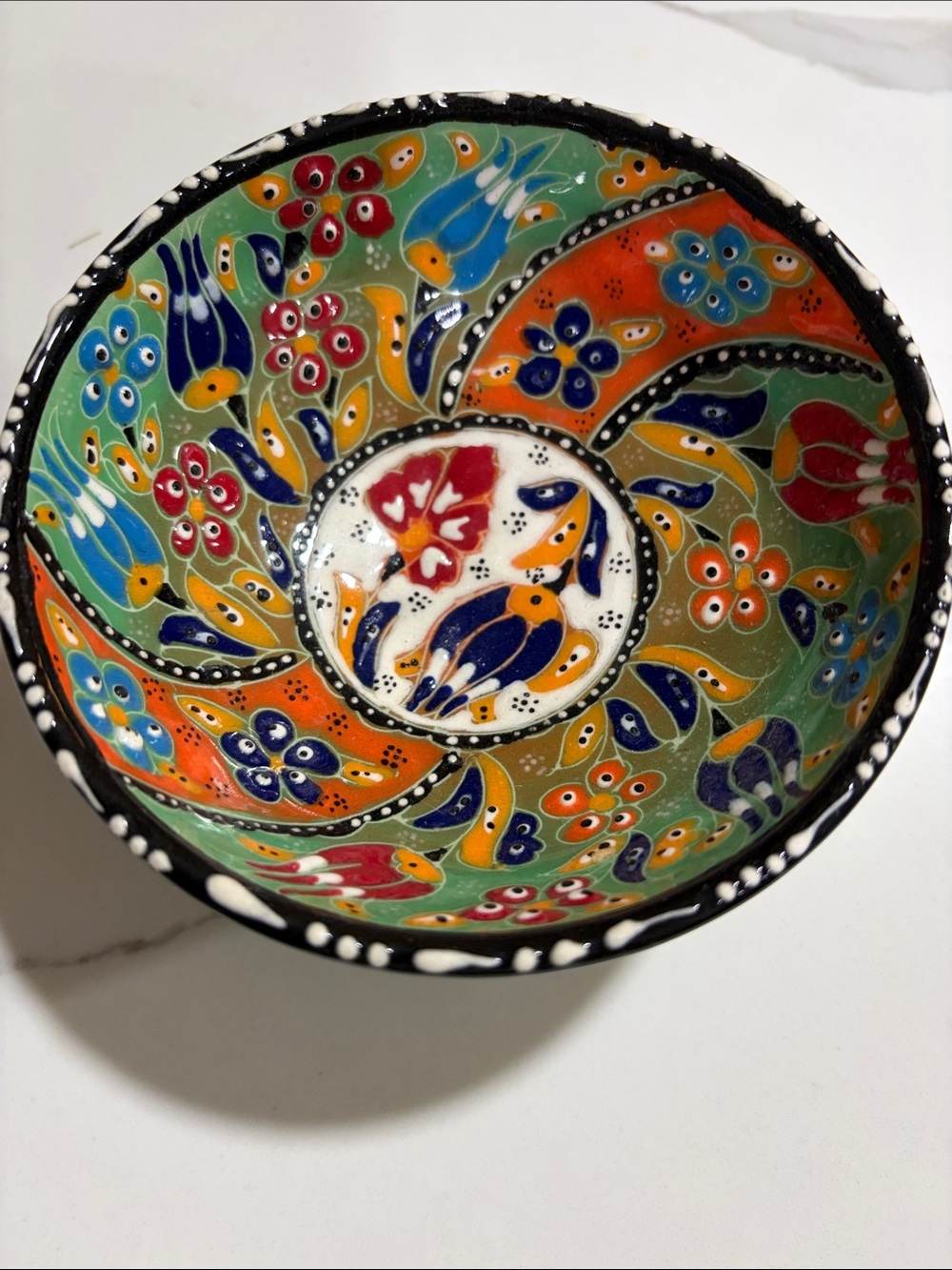 Hand-Painted Floral Ceramic Bowl — Multicolor Accent